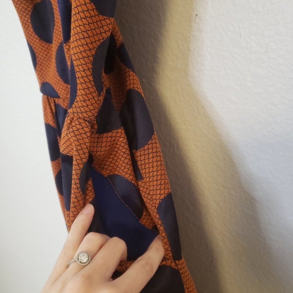 Anthropologie Size 0 Maeve Rokin Orange Blue Criss Cross Back Polka Dot Dress - Picture 3 of 10